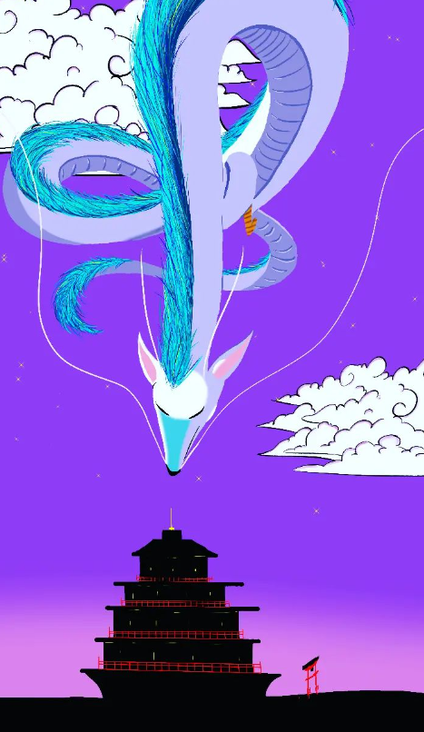Un dragon descendant du ciel.